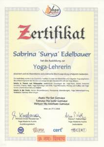 Zertifikat Yogalehrer